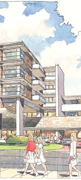 Rendering of the porte cochere at Moldaw Family Residences