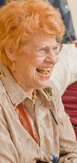 Edie laughing at the Kung Pao Kosher Comedy clinic