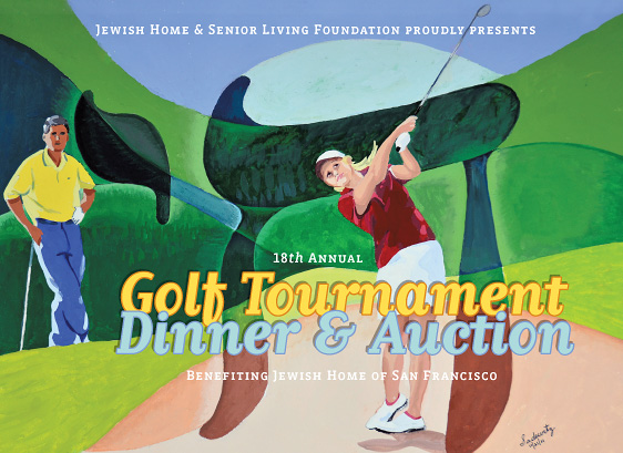 abstract painting of couple golfing, chai symbol