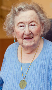 Marian Blechman in the lobby of the Jewish Home