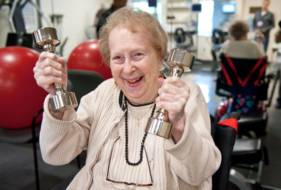 Nanette Goldman lifting weights in the Fitness Center Nanette Goldman lifting weights in the Fitness Center