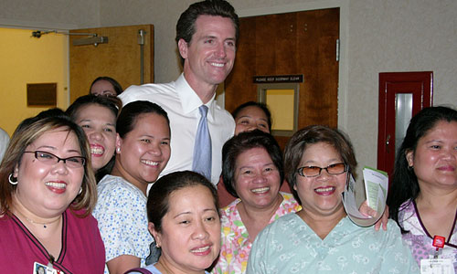 Mayor Newsom with Jewish Home staff